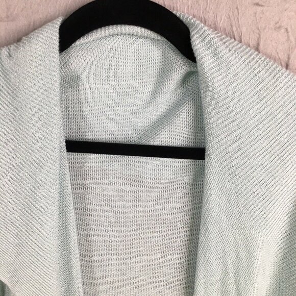 Theory Sweater Womens Large Blue Cardigan Open Front Waterfall Linen Lagenlook - Picture 10 of 15